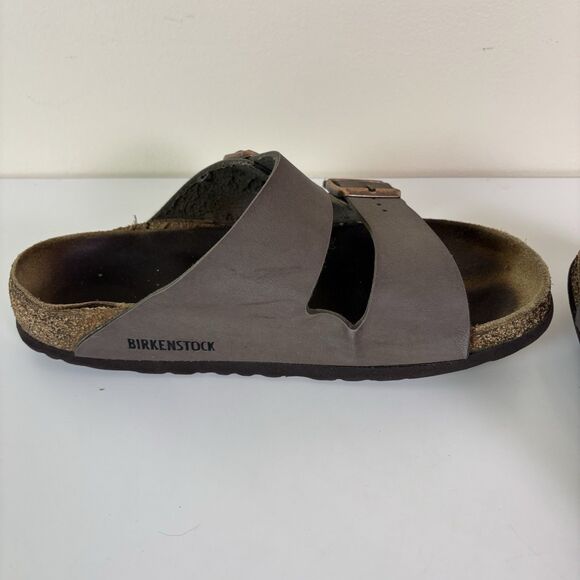 Birkenstock Arizona Sandals Size 39 Regular Brown Leather Soft Footbed Trashed - Picture 14 of 16